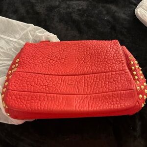 MCM pebbled leather oversized  Clutch with Gold Studs